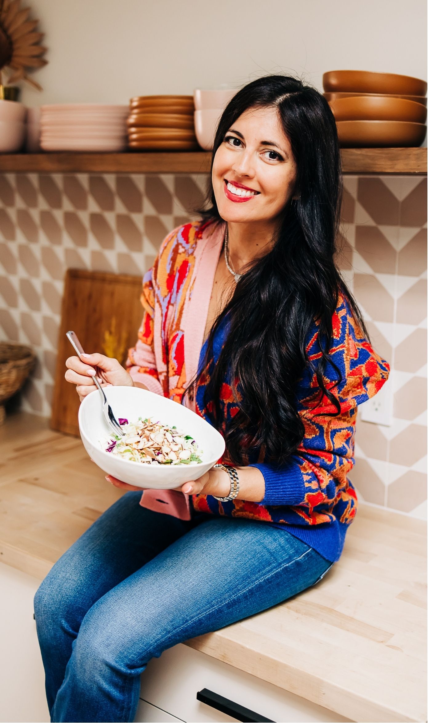 Integrative Health Practitioner Eating a Healthy Meal in the Kitchen