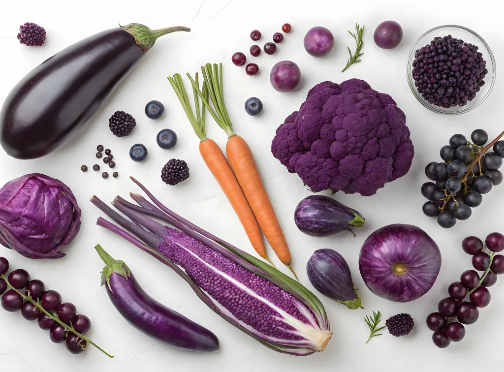 Picture of different purple foods and vegetables