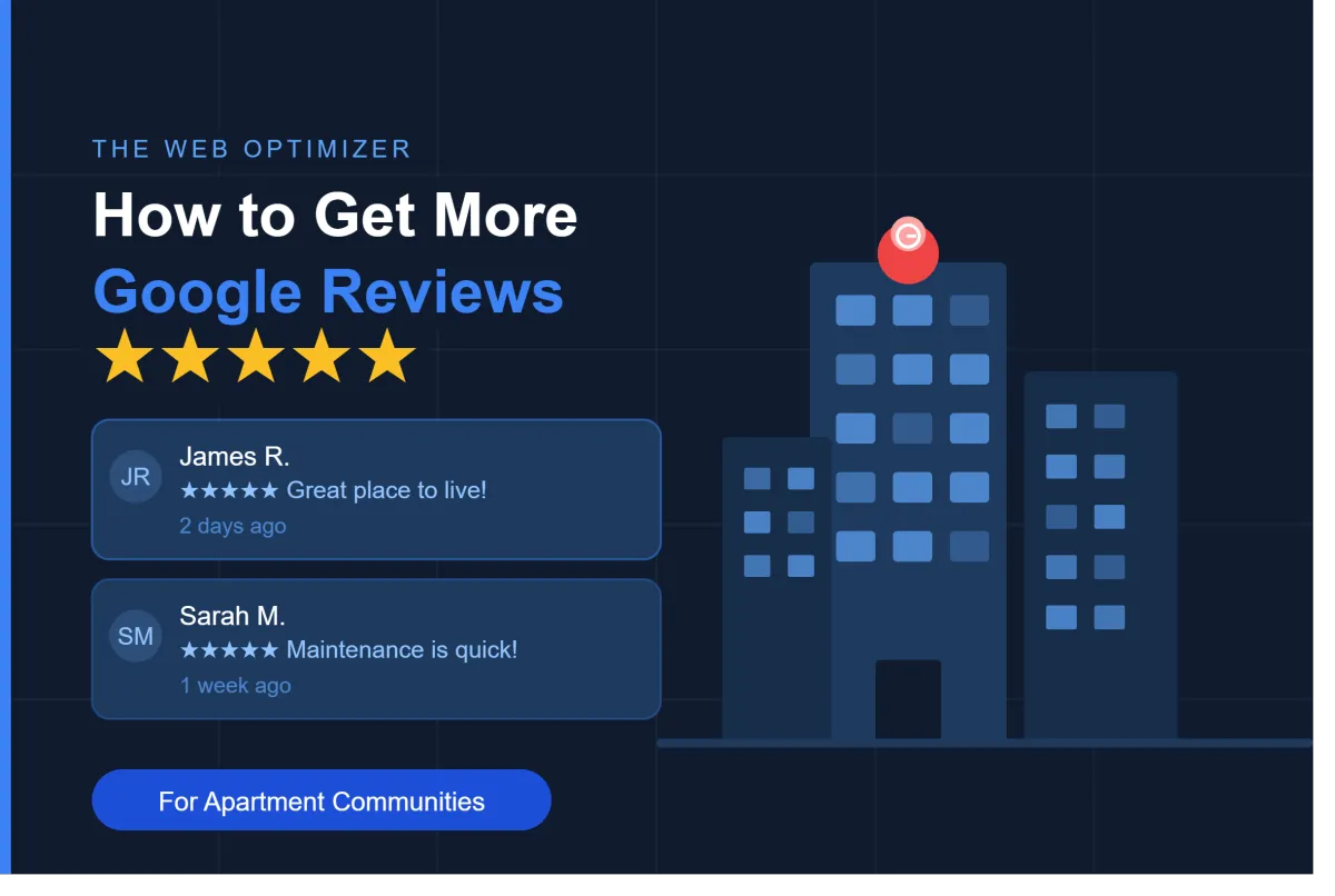 Google reviews for apartment communities showing 5-star ratings and resident review cards