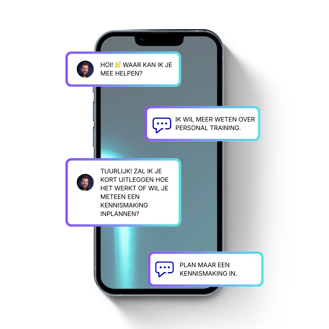 Smartphone met meldingen over een actieve Meta-advertentie, een goed presterende Google-campagne, een gestarte LinkedIn-campagne en stijgende ROI-resultaten, als voorbeeld van geautomatiseerd advertentiebeheer binnen het groeisysteem.