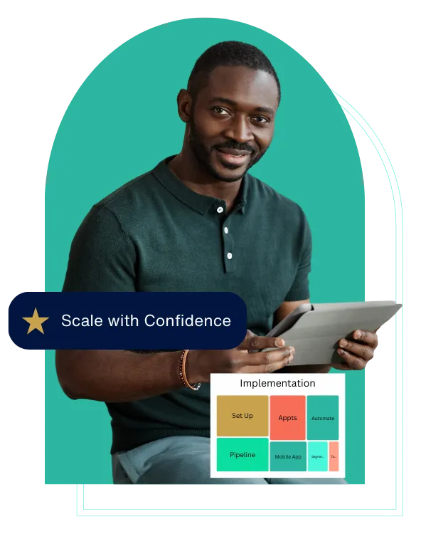 Business owner using CRM dashboard to scale operations with confidence