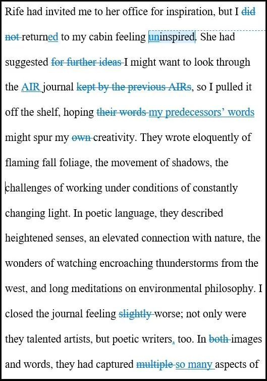 Snip of a page with edits highlighted in blue