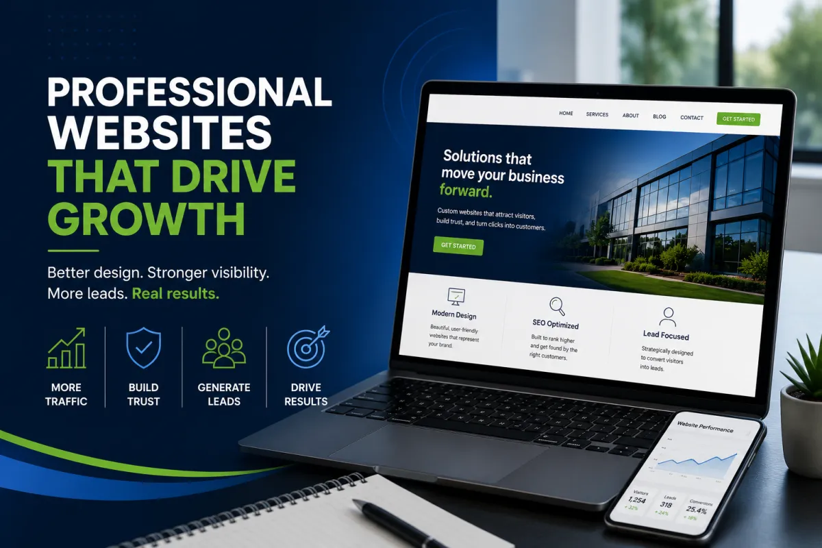Professional business website design showing SEO, lead generation, and online growth