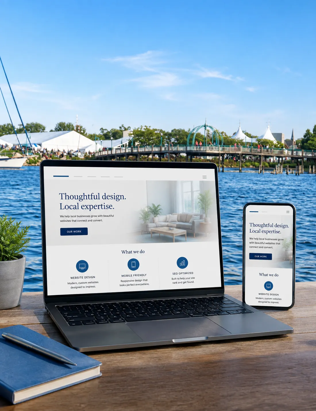 Responsive website design displayed on laptop and smartphone in Muskegon Michigan