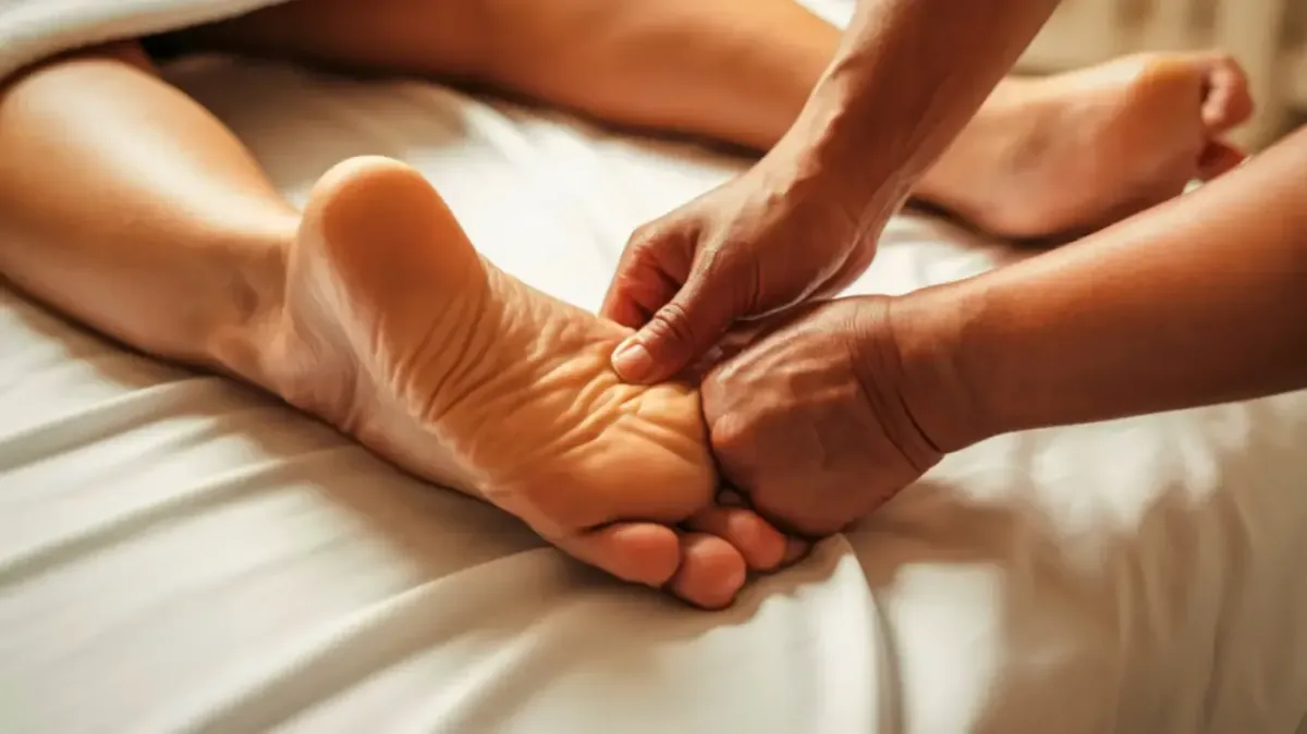 Hands-on manual therapy for fallen arches and flat feet treatment being performed by a chiropractor in Fort Mill SC.