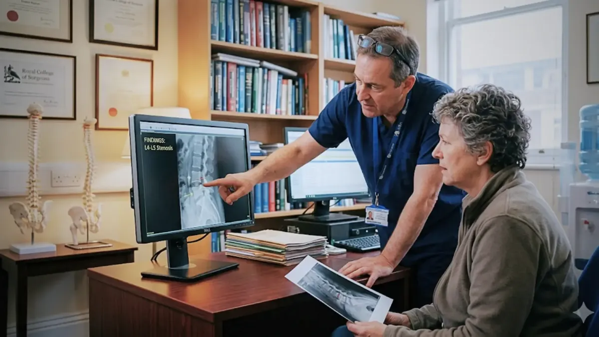 Surgeon explaining surgery procedure to a patient with back pain in Fort Mill SC