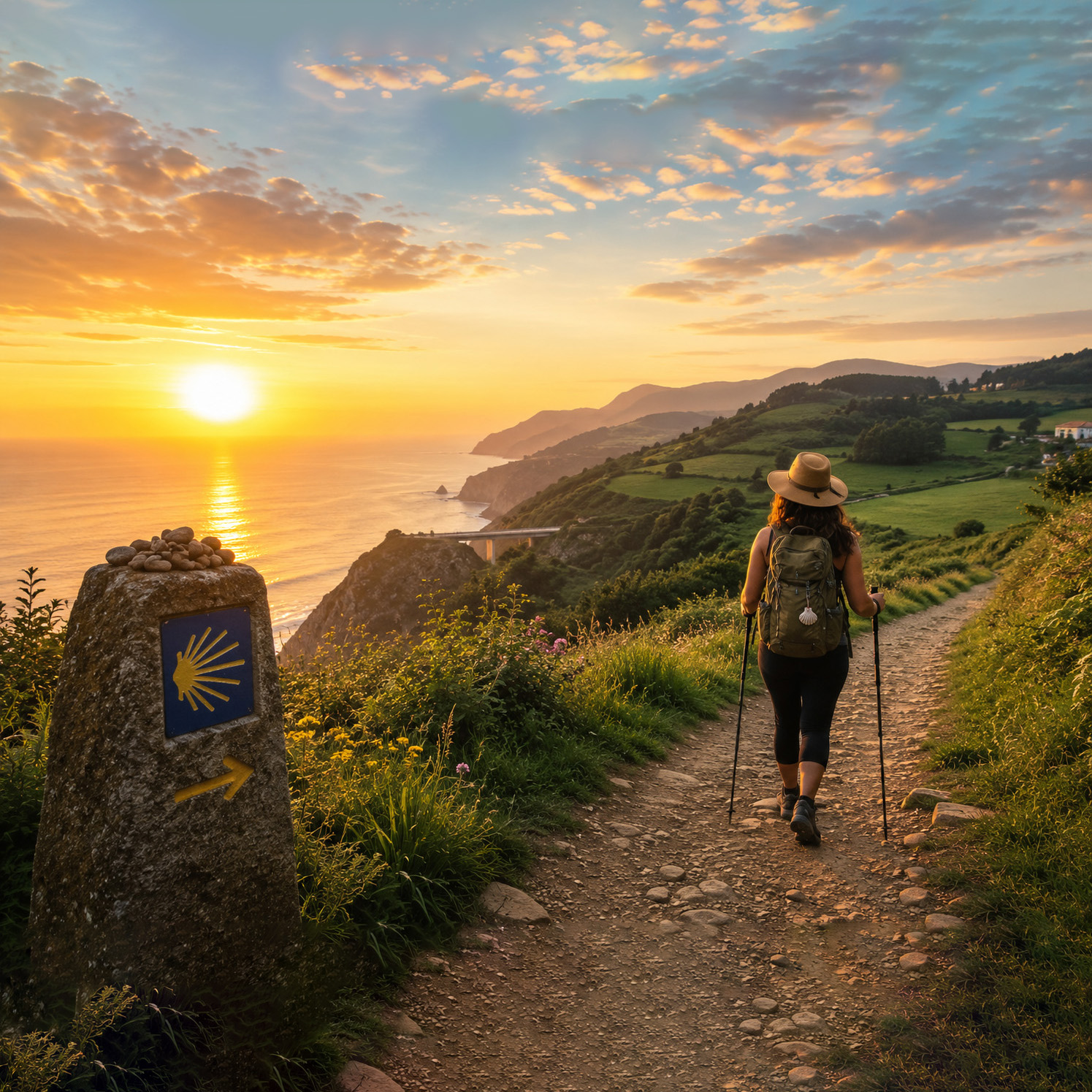 Pilgrims walking into Arzúa