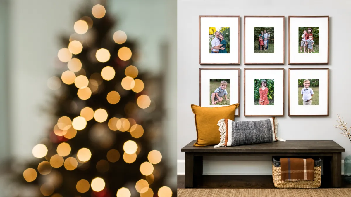 Holiday portrait display and framed family wall art by Gilbert family photographer Andria May Photography, featuring the Making Spirits Bright fundraiser and custom artwork for Arizona families.