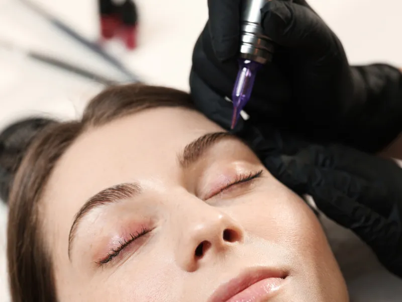 Eyebrow ombre, lip blush, eyeliner, nano hairstrokes, and scalp painting.