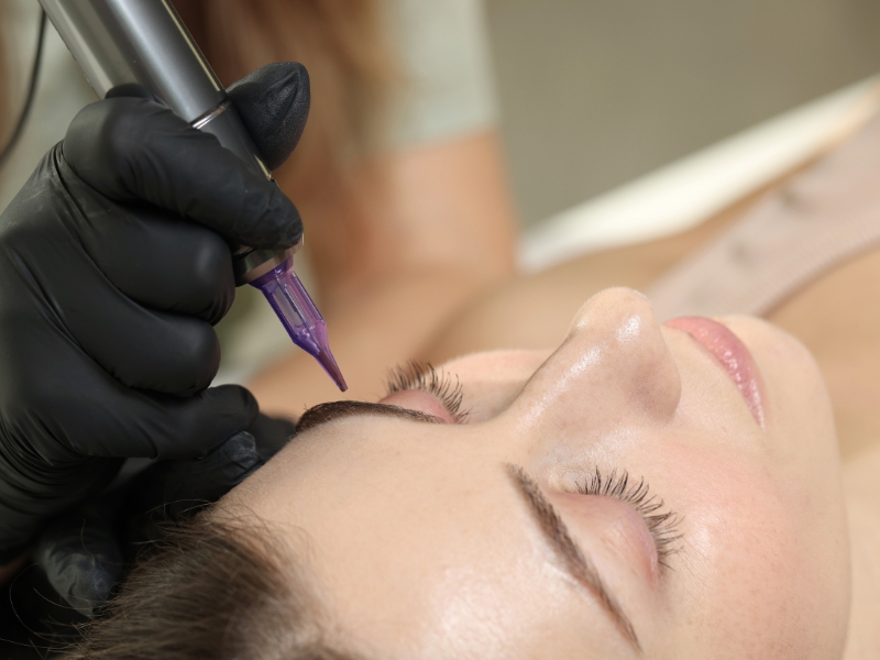 Microblading eyebrow permanent makeup procedure at Precia Aesthetics