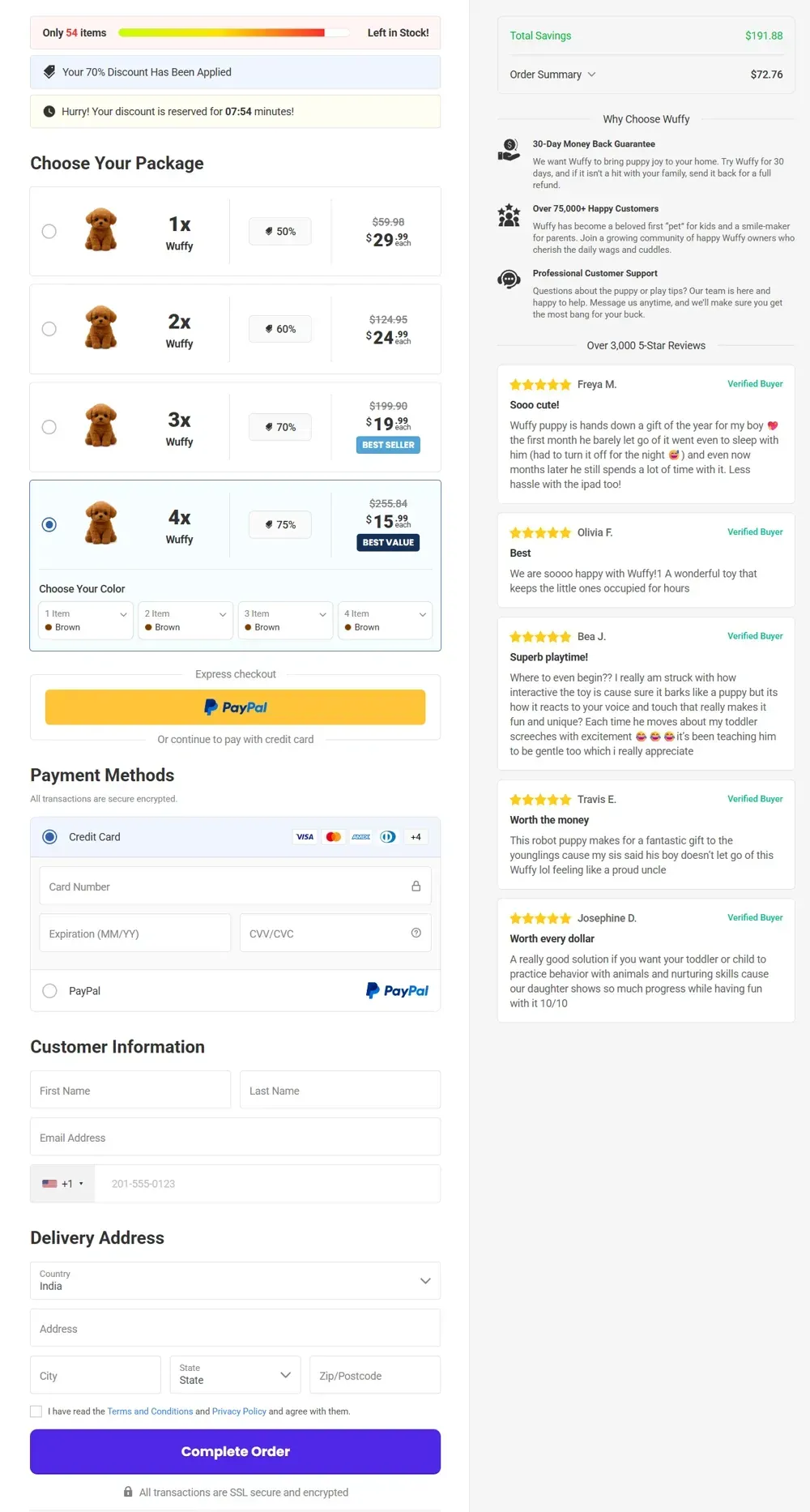 checkout page of wuffy