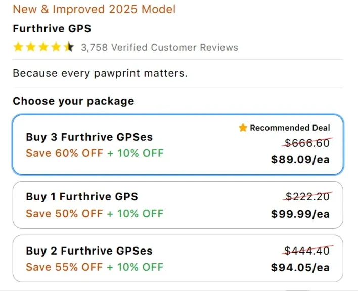 Furthrive GPS  pricetable 