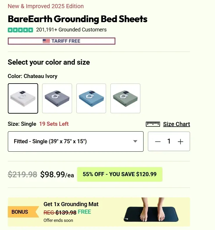 BareEarth Grounding Bed Sheets pricetable 