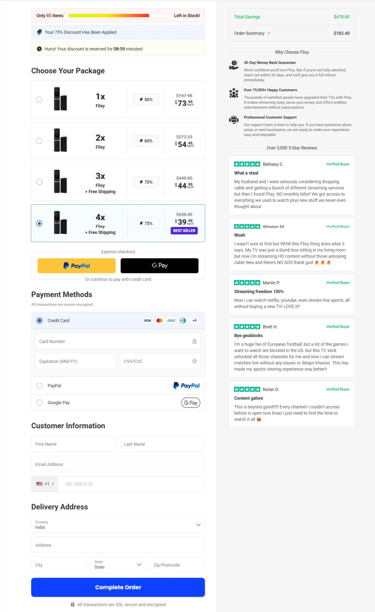 Flixy TV Stick checkout
