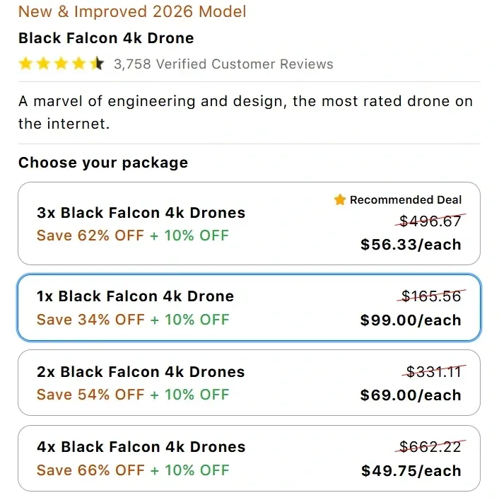 Black Falcon Drone pricetable 