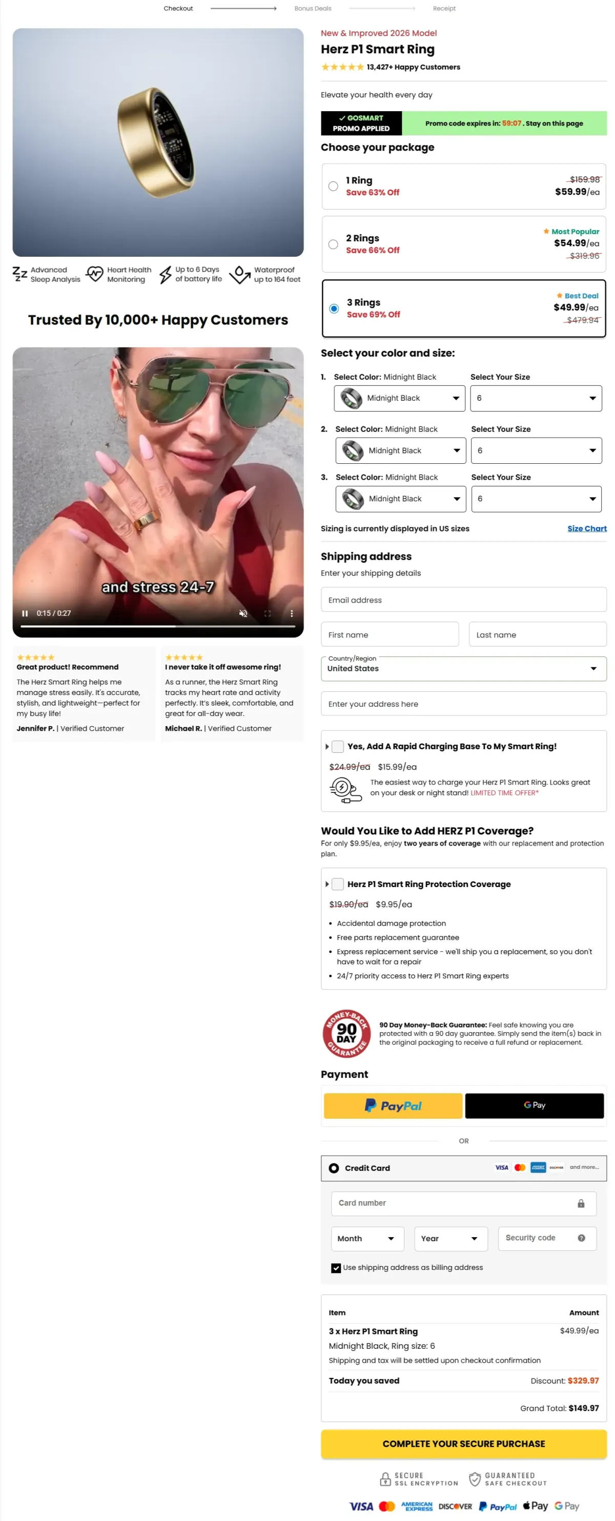 Herz P1 Smart Ring checkout