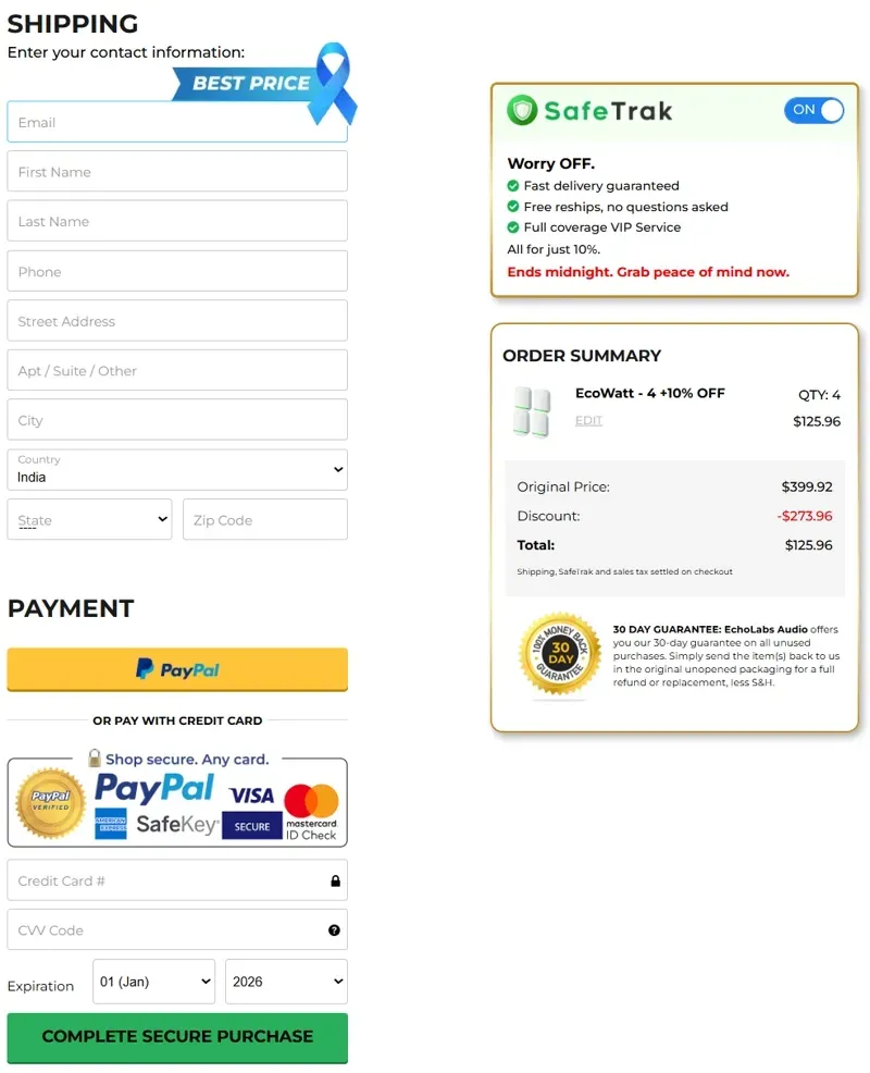 checkout page EcoWatt Power Saver