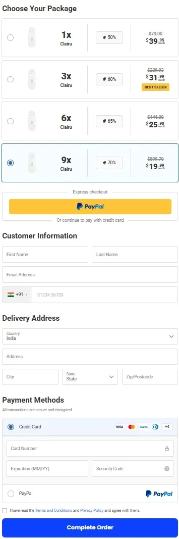 Clairu checkout & pricing structure
