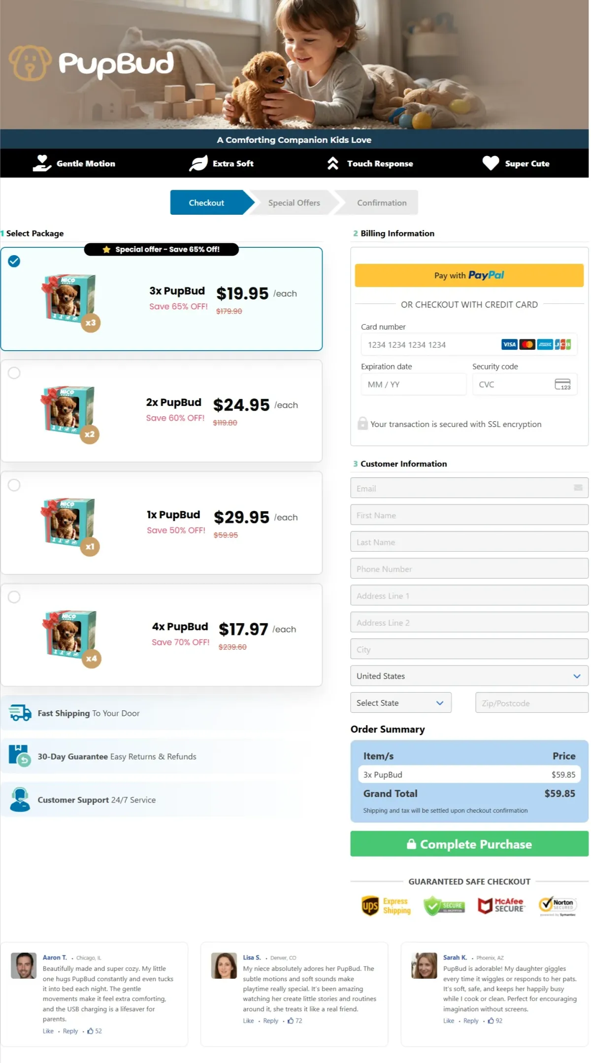 checkout page of PupBud Robot Puppy