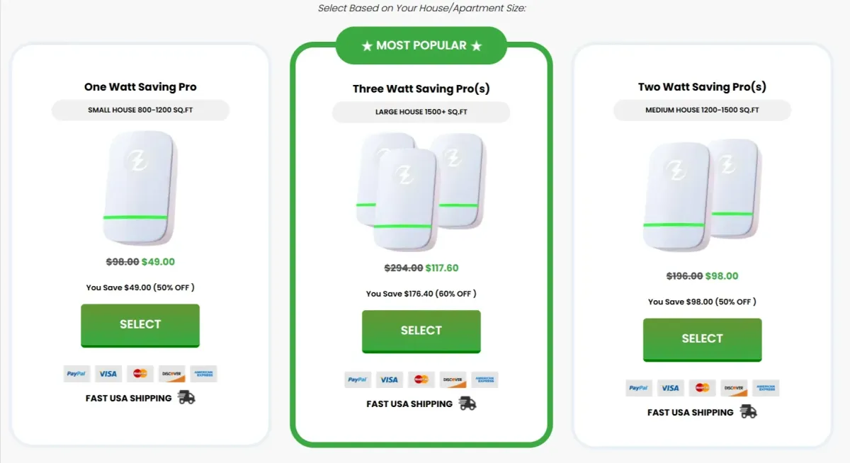Watt Saving Pro Pricing Table