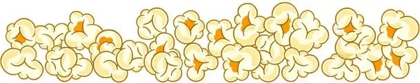 Illustration of many popcorn kernels arranged horizontally across the page.