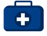 Illustration of a blue first aid kit or medical bag with a white cross.