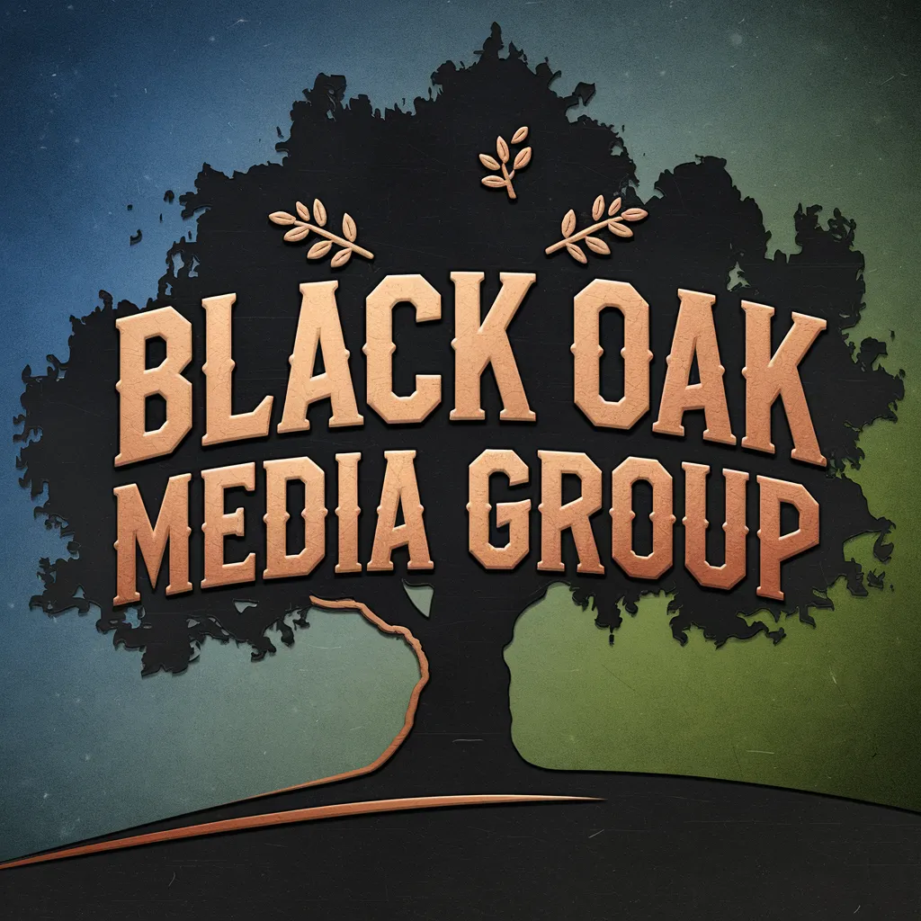 Picture of a Black Oak Tree with the words Black Oak Media Group on it