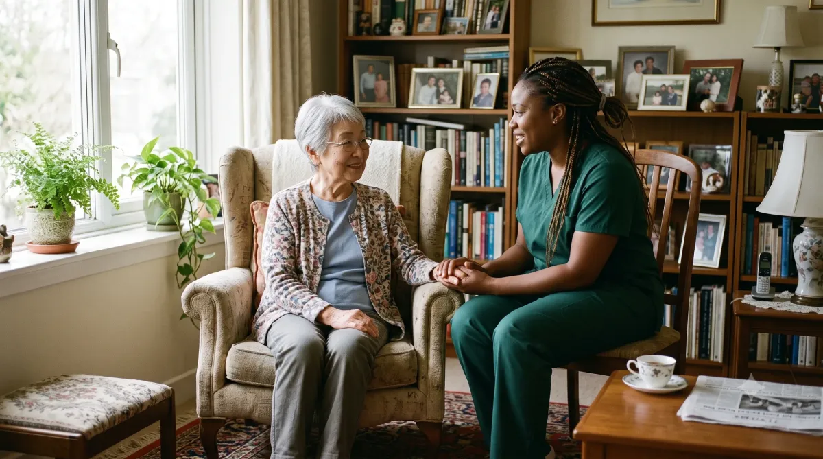 Caregiver providing patient dementia care at home in Newark
