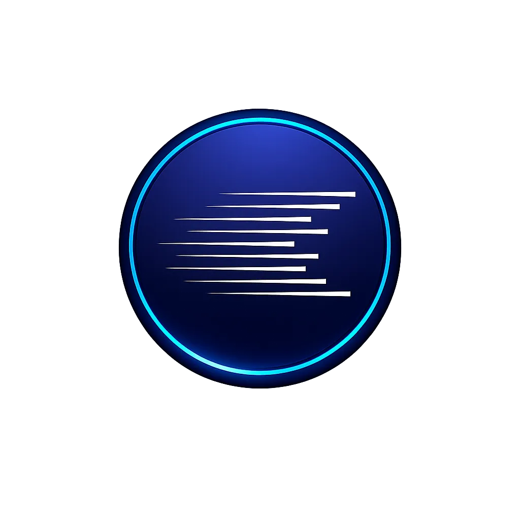 A dark purple circle with an icon that represents speed in the middle