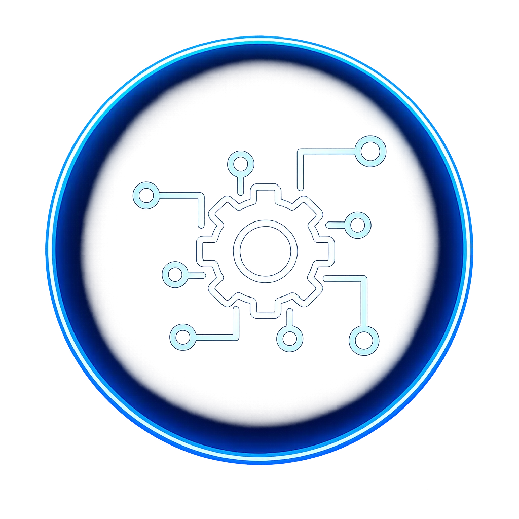 A purple circle with an icon in the middle that shows a gear with multiple arms