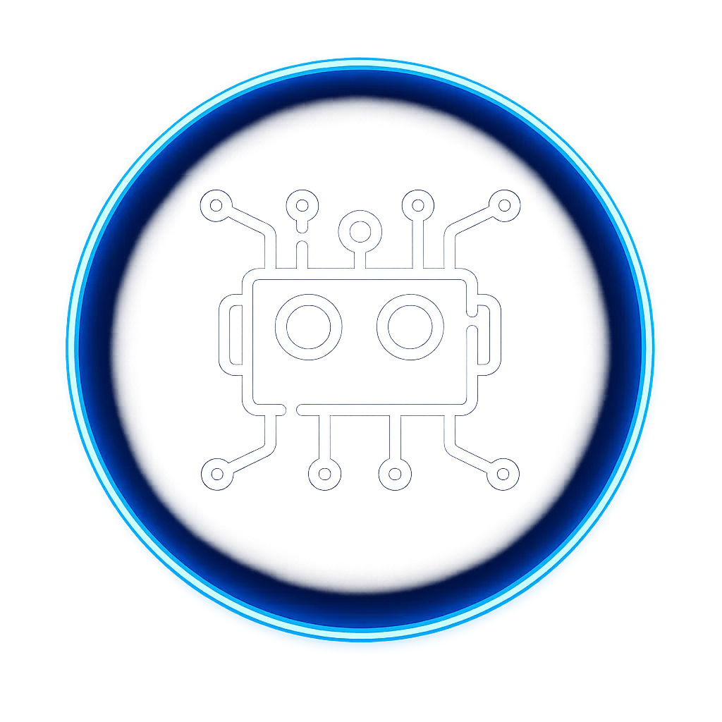 A purple circle with an icon in the middle that shows a robot with multiple branches coming out of it
