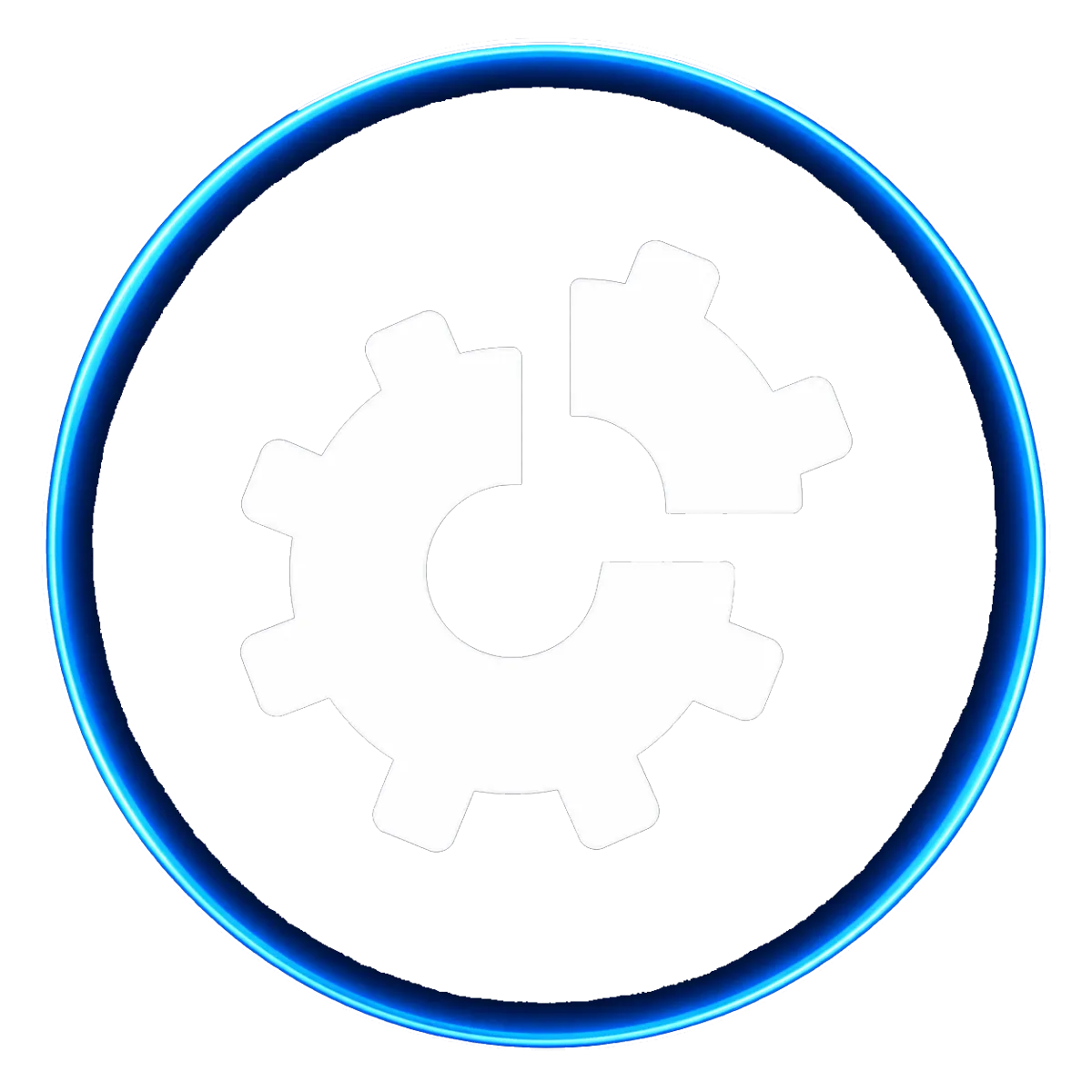 A purple circle with an icon in the middle that shows a gear with a piece coming out of it