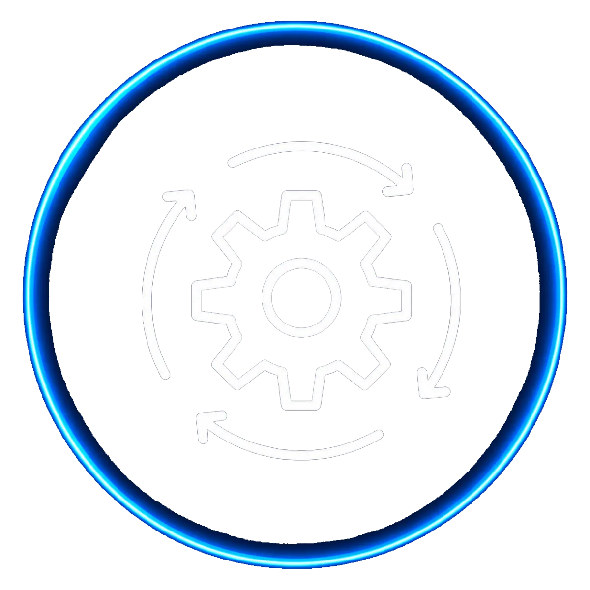 A purple circle with an icon in the middle that shows a gear with four arrows around it