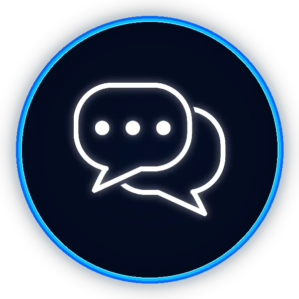 A purple circle with an icon in the middle that shows two chat bubbles