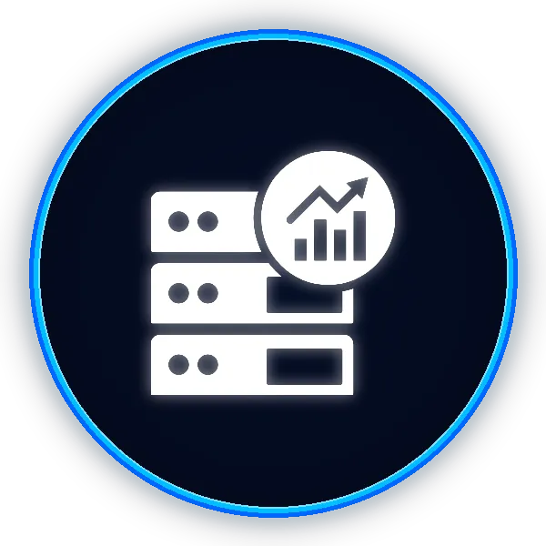 A purple circle with an icon in the middle that shows a dashbord with an upwards chart