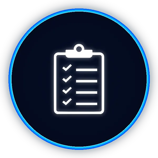 A purple circle with an icon in the middle that shows a checklist on a clipboard