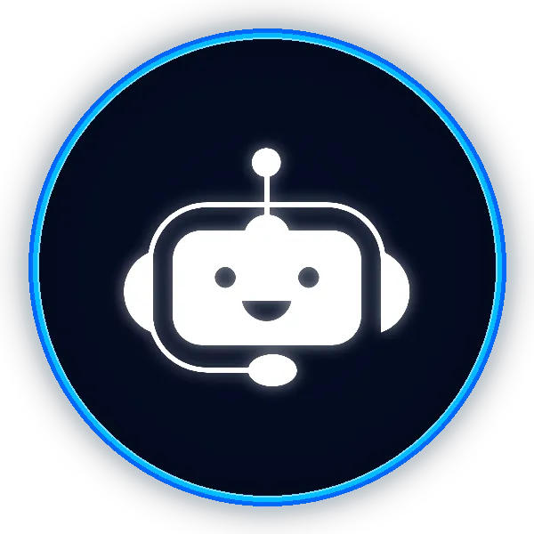 A purple circle with an icon in the middle that shows a robot with a headset on