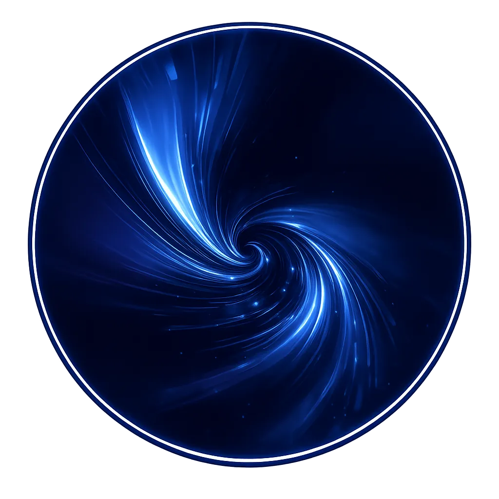 A swirling vortex of neon purple and blue light forming a spiral pattern against a dark background, creating a sense of motion and energy.