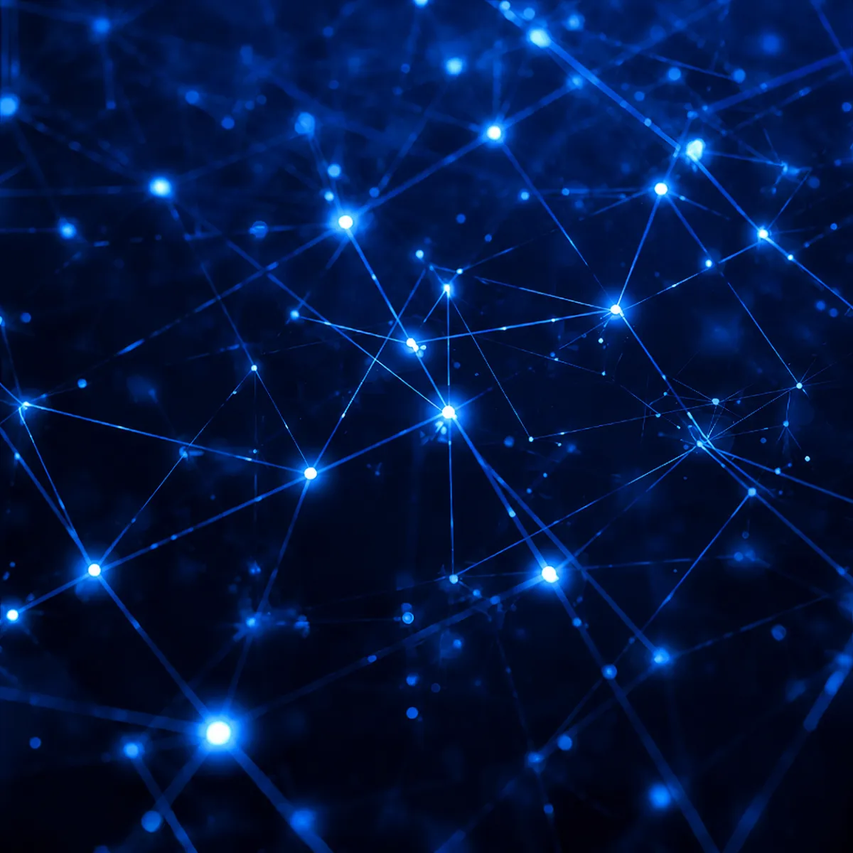 Abstract visualization of interconnected glowing purple nodes linked by fine lines, forming a dense digital network pattern over a dark background.