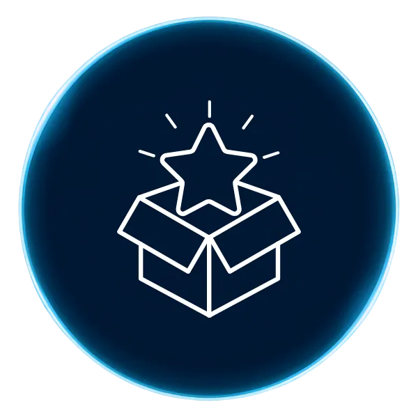 A purple circle with an icon in the middle that shows a box with a star coming out of it