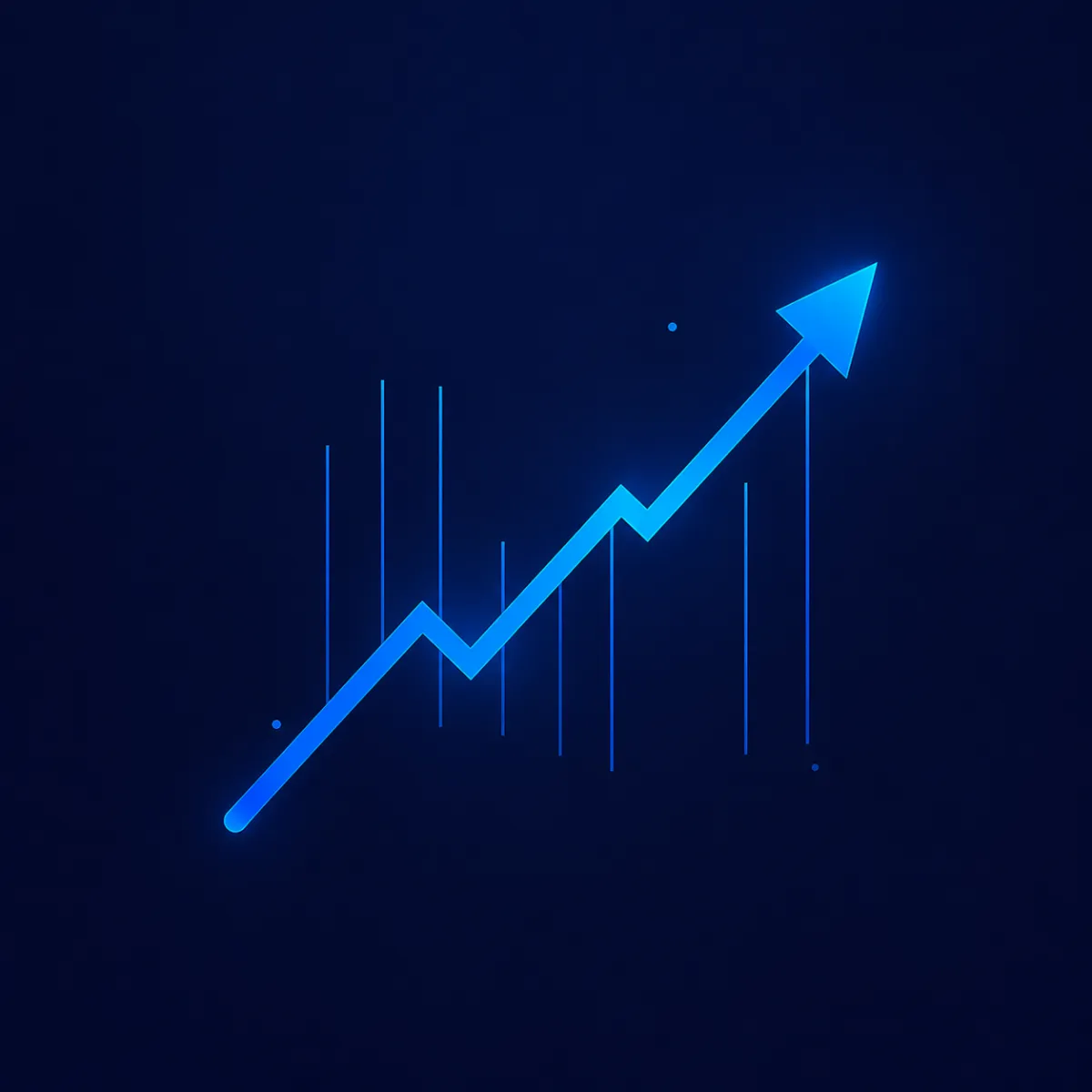 Illustration of a rising zig-zag line graph in neon blue and purple on a dark background, symbolizing growth and upward progress.
