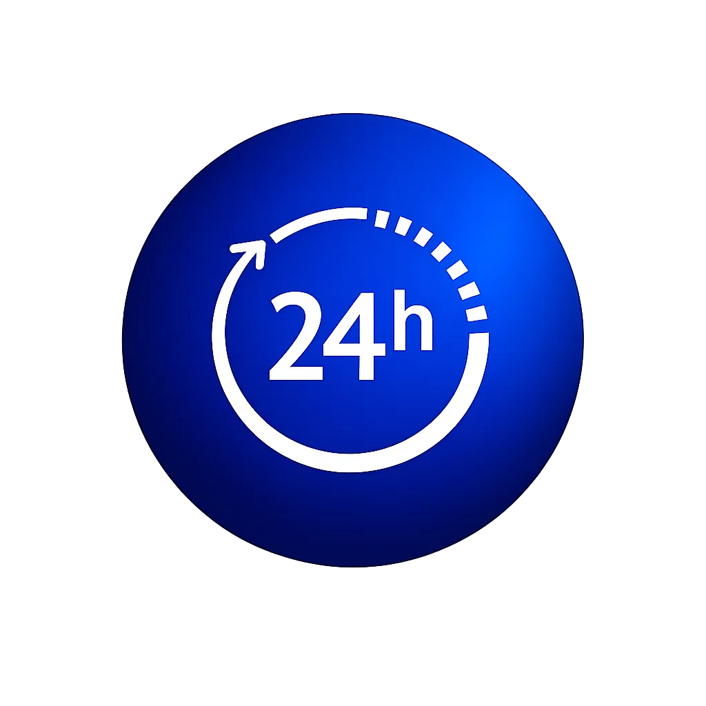 Pink and light blue circle with a 24 hour timer in the middle