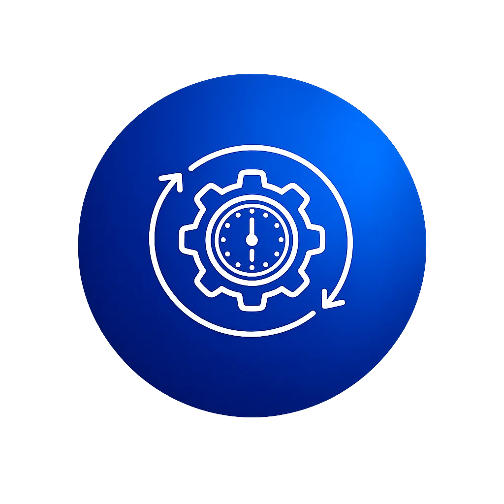 Light blue and pink circle with a gear icon in the middle.