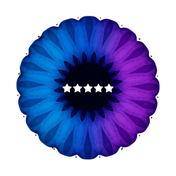 Blue and purple circle with five stars in the middle
