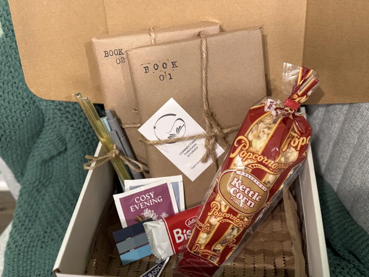 Seasonal book subscription box with curated novel and story-inspired extras