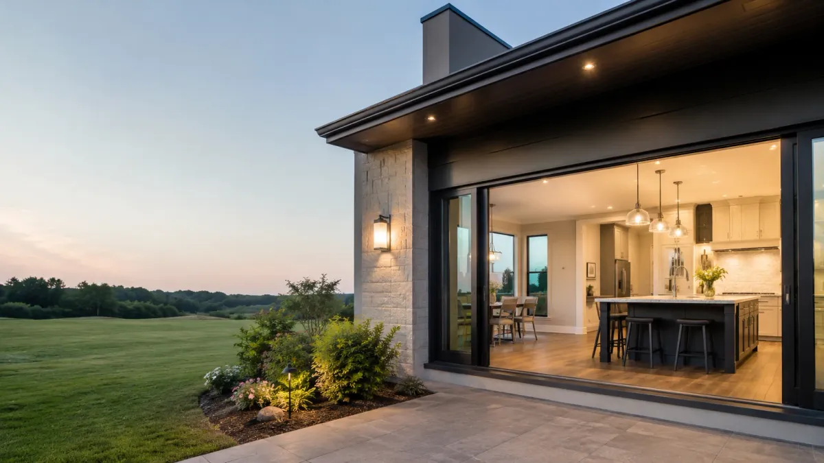 Single-story Eureka CA home with upgraded exterior details and large windows showcasing a high-end remodeled kitchen with custom finishes.