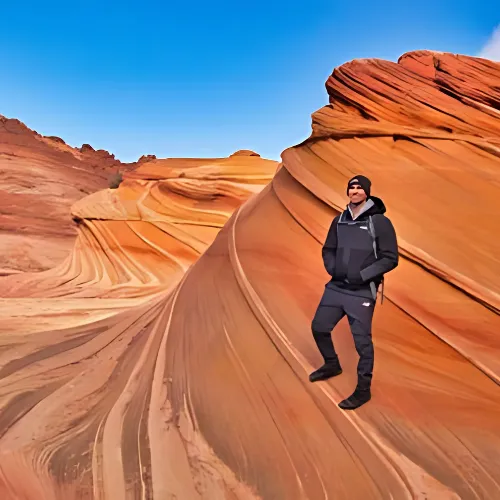 Man standing in a desert canyon, symbolizing inner struggles and the search for mental clarity.