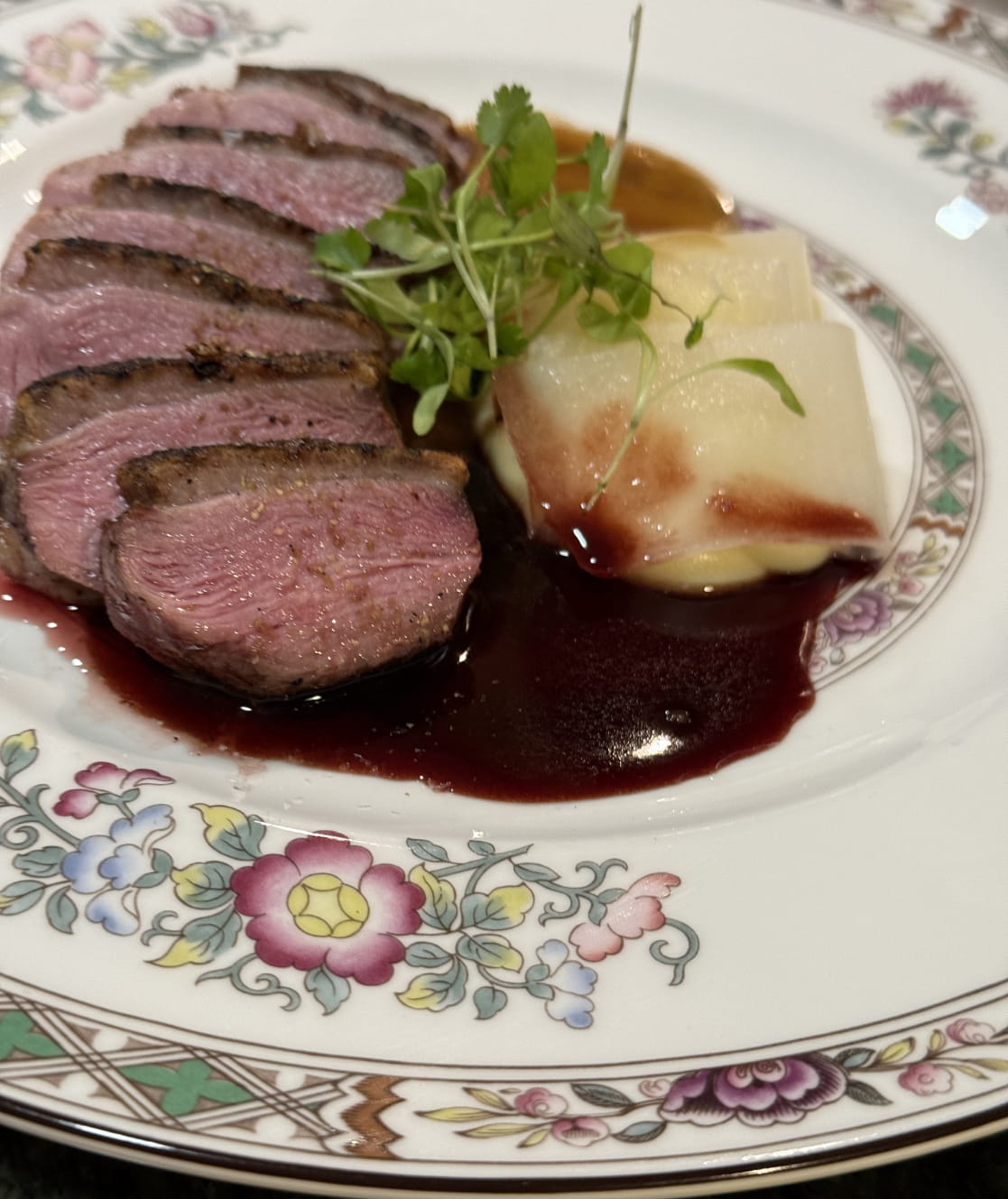 duck potato puree cherry sauce fine dining private chef London elegant plating