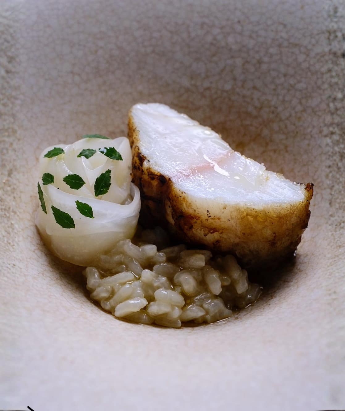 monkfish spelt fine dining private chef London elegant plating