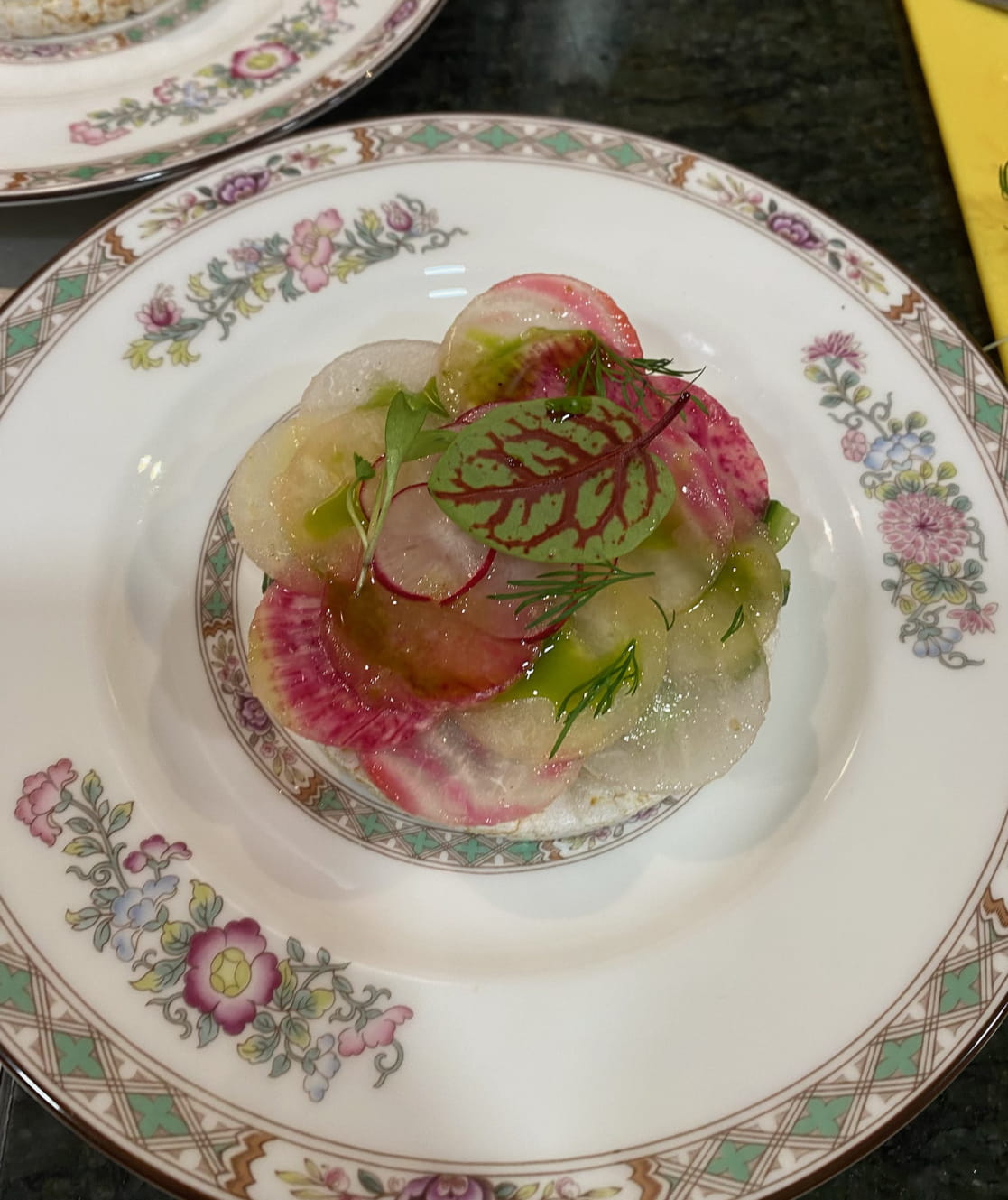 heritage radish canapé crisp rice private chef London fine dining plating